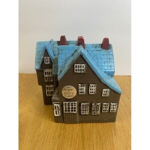 Nanco House of Seven Gables Penny Bank Vintage Japan Brown Blue Ceramic House